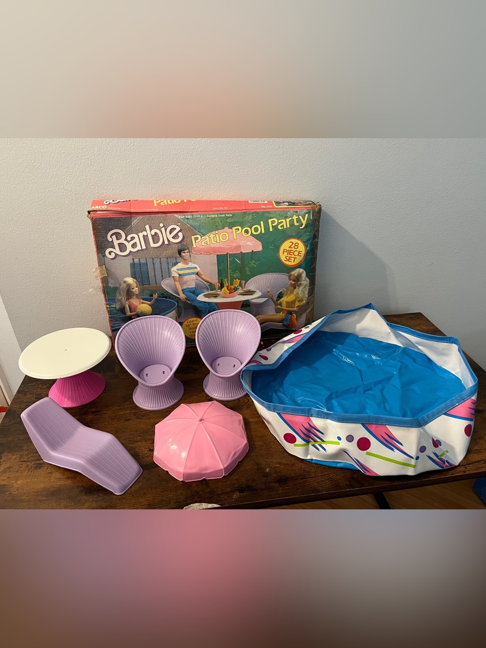 Vintage Barbie Patio Pool Party Set - Pink & Lavender Accessories